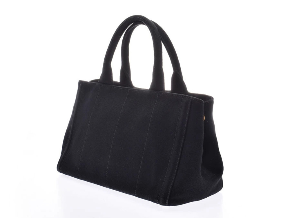 Prada Canvas 2way Bijou Black Card Strap Bag Tote Canapa Black